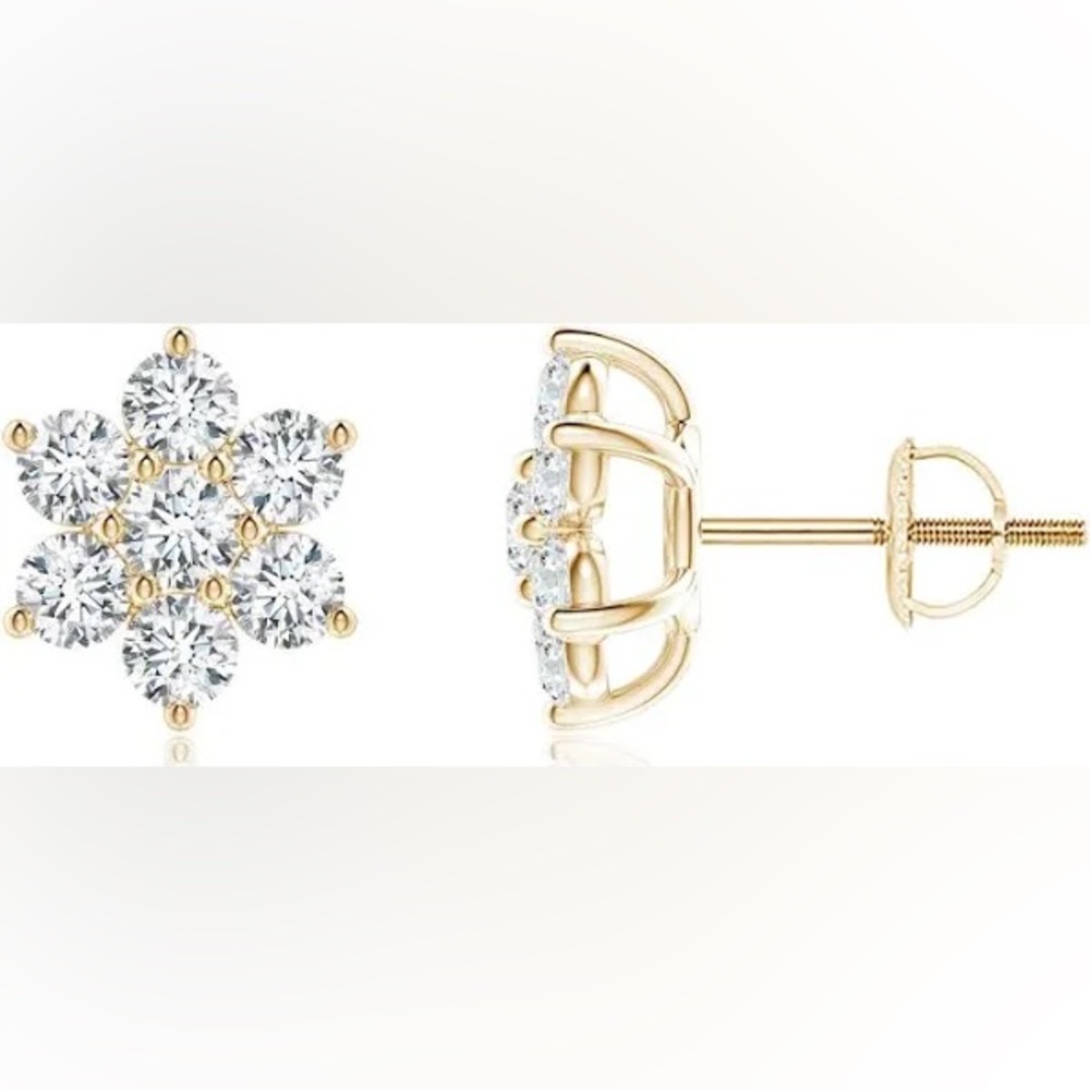 Gold and White Cubic Zirconia Stud Earrings - Women Jewelry